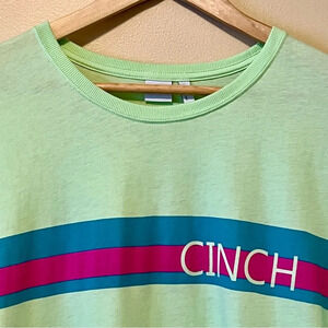 CINCH| Lime Green Women’s Rodeo Western Logo Stripe T-Shirt Sz XL